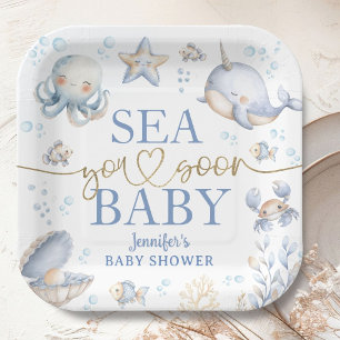 Ocean Sea You Soon Baby Shower Boy Blue Paper Plates