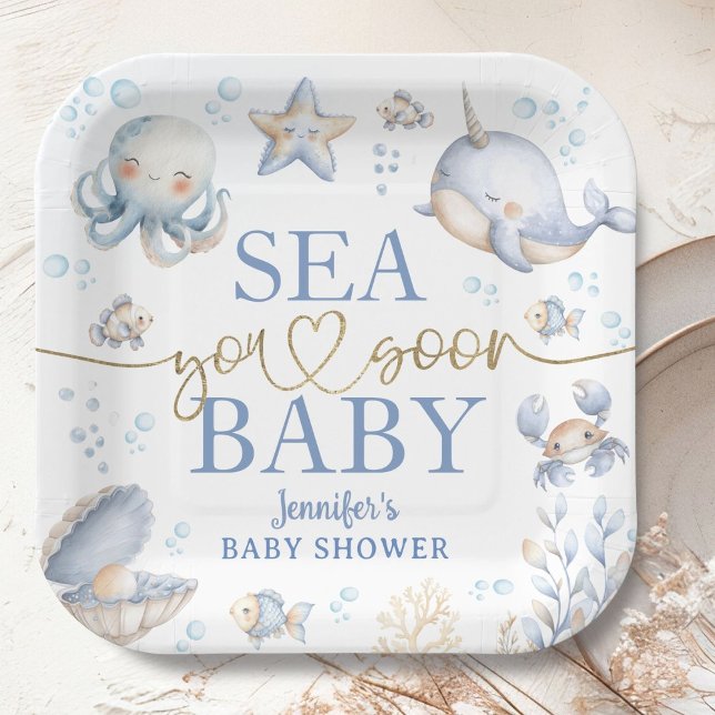 Ocean Sea You Soon Baby Shower Boy Blue  Paper Plates (Creator Uploaded)