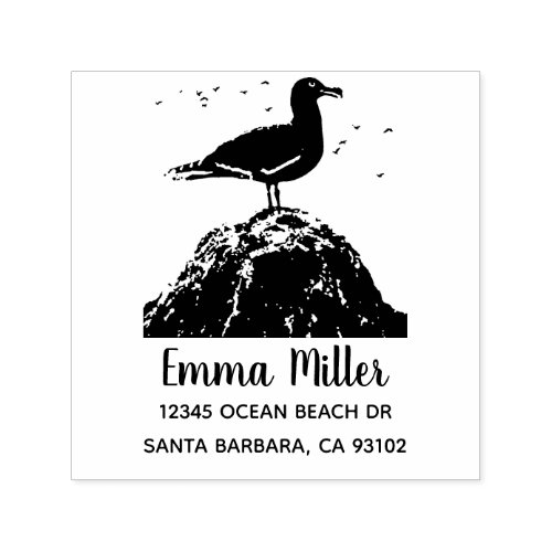 Ocean Seagull Custom Name Return Address Self_inking Stamp