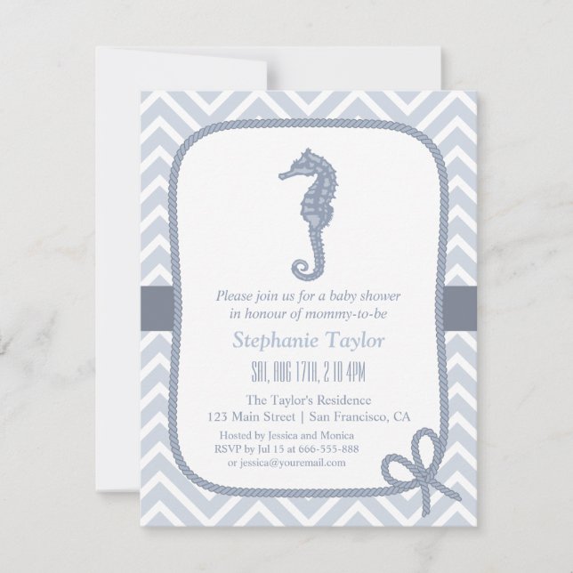Ocean Seahorse Nautical Baby Shower Invitations (Front)