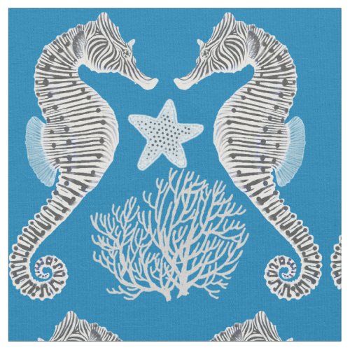 Ocean Seahorse Starfish Coral Fabric