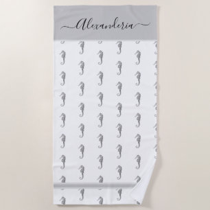 Ocean Seahorse Tropical Gray Beach Towel