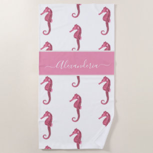 Ocean Seahorse Tropical preppy pink Beach Towel