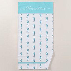 Ocean Seahorse Tropical Teal Blue Beach Towel