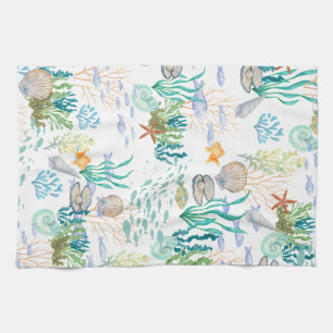 Ocean Sealife Seashells Starfish Fish  Kitchen Towel