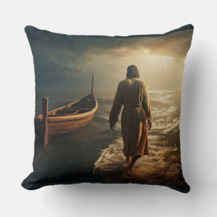 Ocean Seas Boat - Walk on Water Throw Pillow