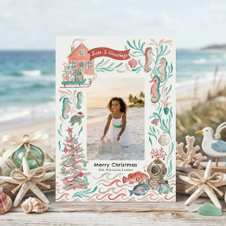 Ocean Seas & Greetings Seahorse Christmas Photo Holiday Card