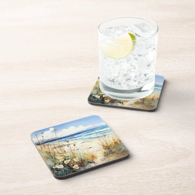 Ocean Seascape watercolor Beverage Coaster (Right Side)