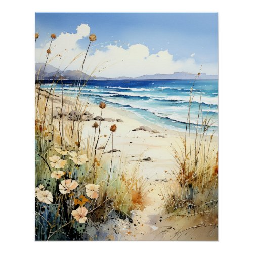 Ocean Seascape watercolor Poster