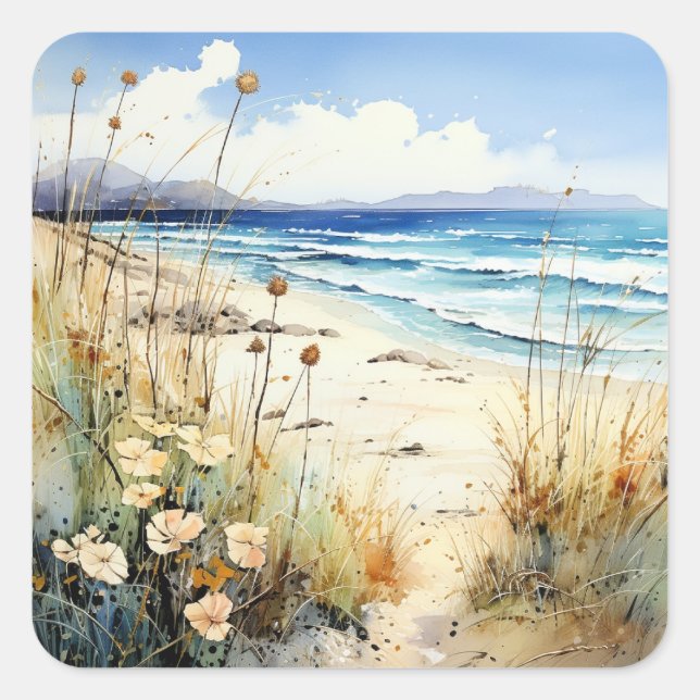 Ocean Seascape watercolor Square Sticker (Front)