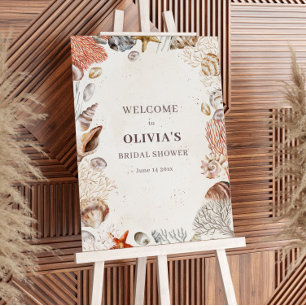 Ocean Seashell Beach Coastal Bridal Shower Welcome Foam Board