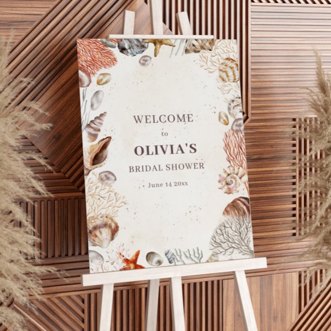 Ocean Seashell Beach Coastal Bridal Shower Welcome Foam Board (Creator Uploaded)