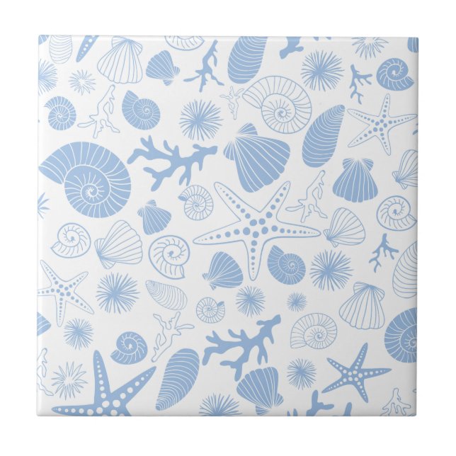Ocean Seashell Light Blue Nautical Seashore Beach Ceramic Tile (Front)