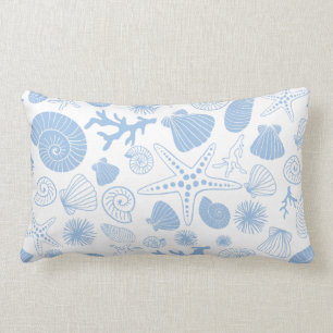 Ocean Seashell Light Blue Nautical Seashore Beach Lumbar Pillow