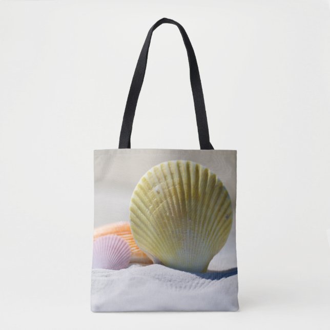 Ocean Seashell on Coastal Beach Design Tote Bag (Front)