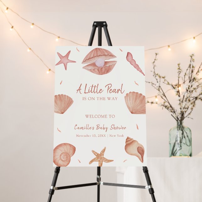 Ocean Seashell Pearl Baby Shower Welcome Sign  (In Situ (Stand))
