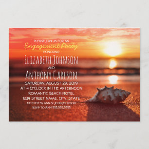 Ocean Seashell Sunset Beach Engagement Party Invitation