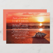 Ocean Seashell Sunset Beach Themed Wedding Invitation (Front/Back)