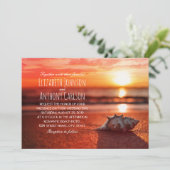 Ocean Seashell Sunset Beach Themed Wedding Invitation (Standing Front)