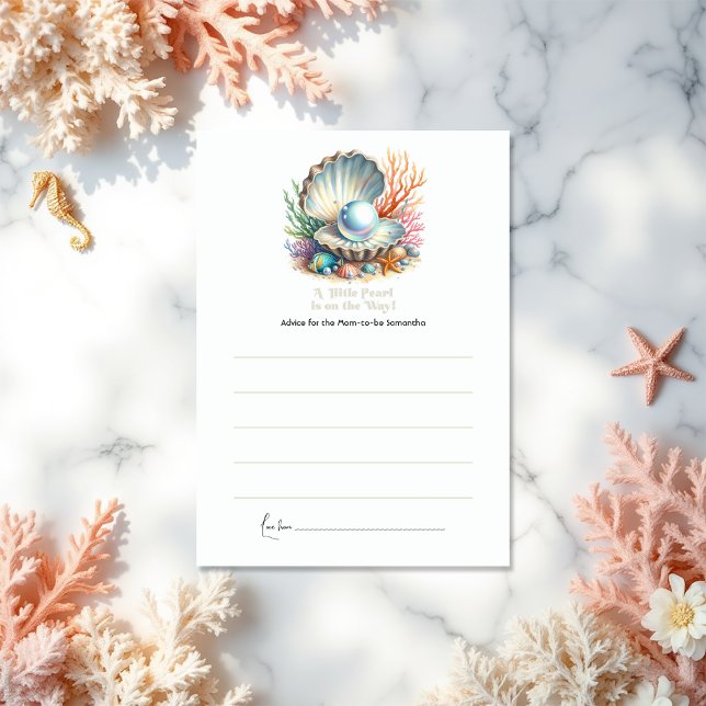 Ocean & Seashell Theme Little Pearl Baby Shower Advice Card (Ocean & Seashell Theme Little Pearl Baby Shower Advice Card)