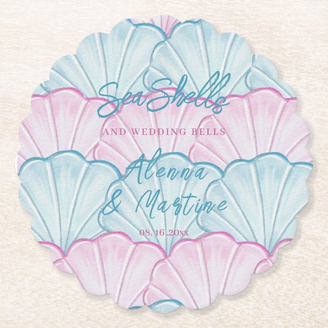 Ocean Seashells and Wedding Bells  Paper Coaster (Front)