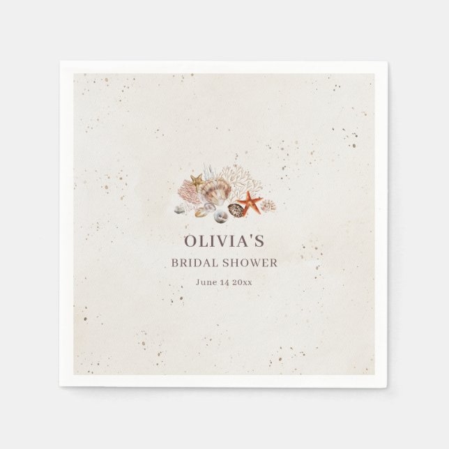 Ocean Seashells Beach Boho Coastal Bridal Shower Napkins (Front)