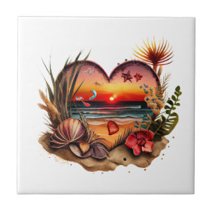 Ocean Seashells Beach Sunset Kitchen Bathroom  Cer Ceramic Tile
