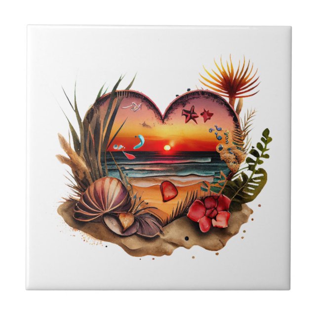 Ocean Seashells Beach Sunset Kitchen Bathroom  Cer Ceramic Tile (Front)