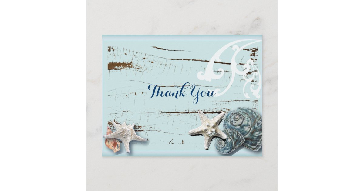 ocean SeaShells Beach Wedding thank you Postcard | Zazzle