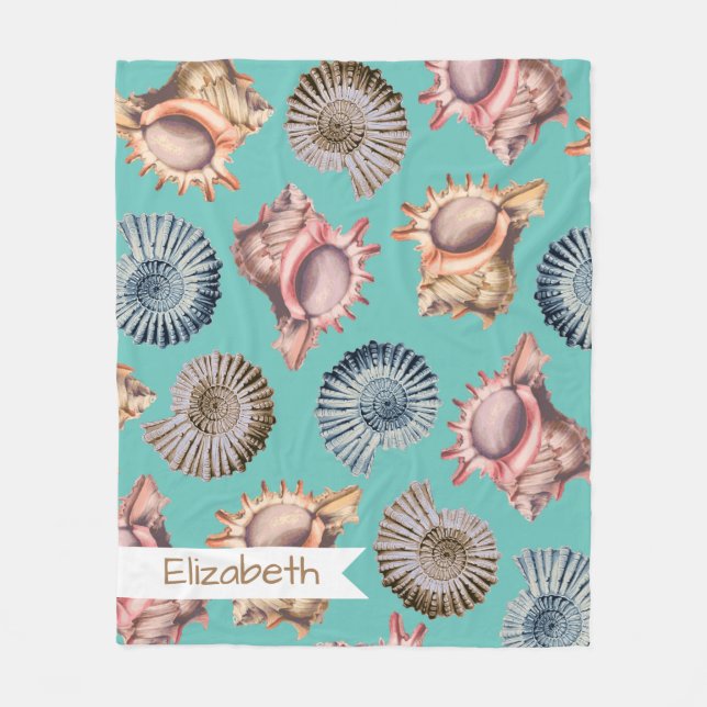 Ocean Seashells - Custom Name Fleece Blanket (Front)