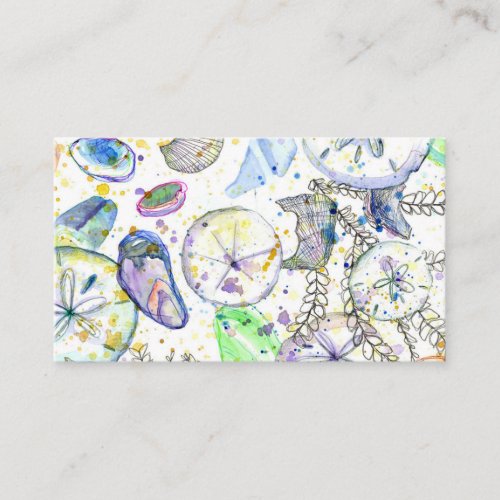Ocean Seashells Sand Dollars Watercolor Business Card