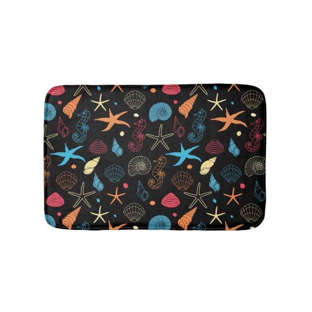 Ocean Seashells Seahorses & Starfish Sea Life Bath Mat (Front)