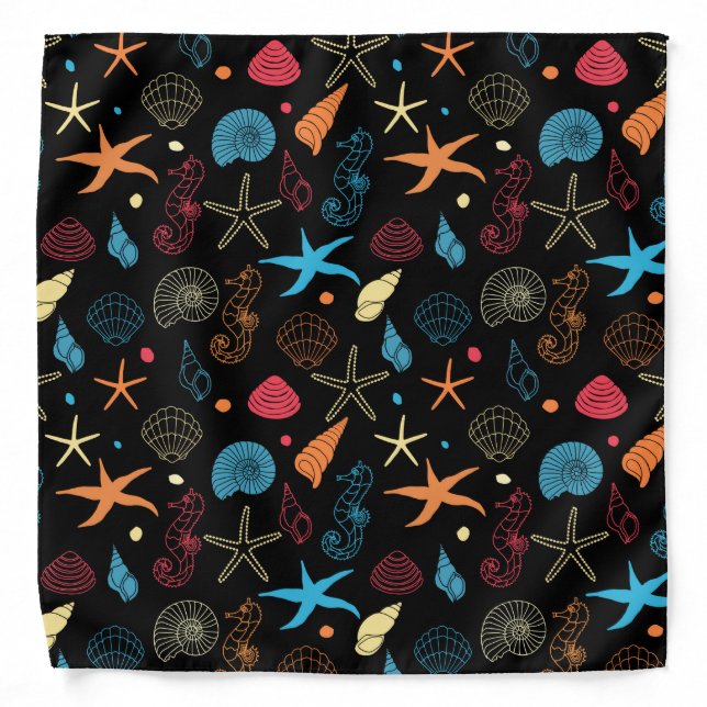 Ocean Seashells Starfish Seahorse Bandana (Front)