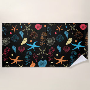 Ocean Seashells Starfish & Seahorse Sea Life Beach Towel