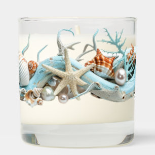 Ocean Seashells Turquoise Driftwood Pearls Scented Candle