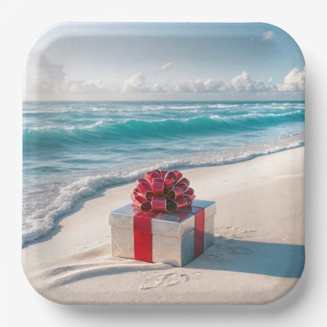 Ocean Seashore Christmas Gift Paper Plates (Front)