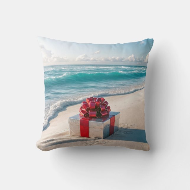 Ocean Seashore Christmas Gift Throw Pillow (Front)