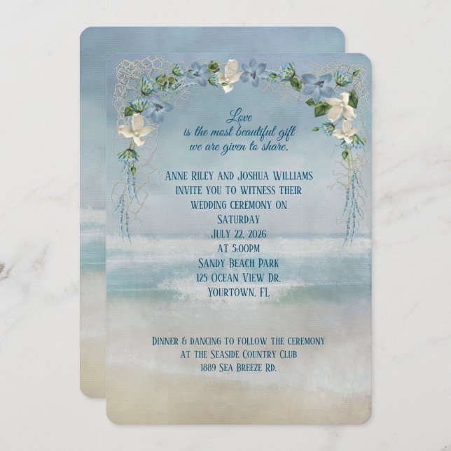 Ocean Seashore Wedding Invitation (Front/Back)