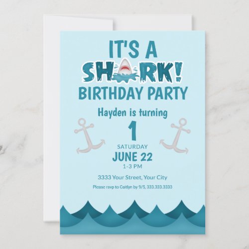 Ocean Shark 1st Birthday Invitation