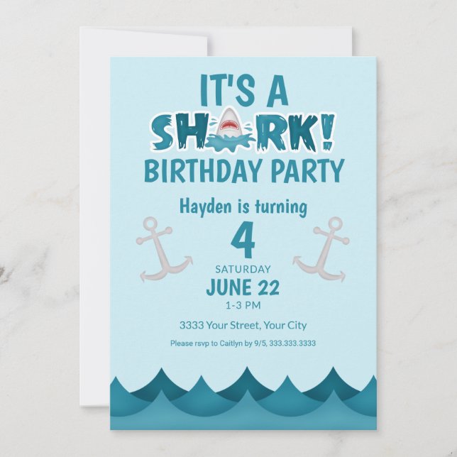 Ocean Shark 4th Birthday Party Invitation (Front)