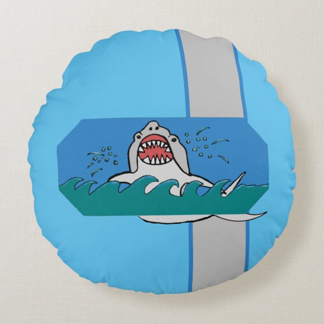 Ocean Shark Brew Round Pillow (Front)