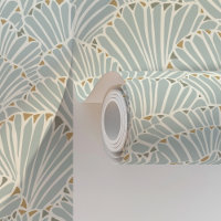 Ocean Shell Fan Art Deco in Soft Blue & Gold