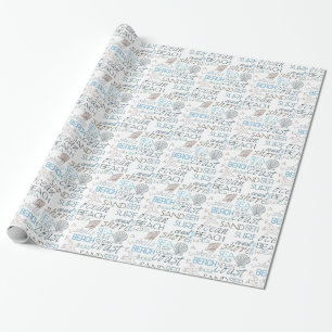 Ocean Shells Starfish Beach Typography Wrapping Paper