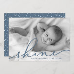 Ocean | Shine Script Hanukkah Photo Holiday Card<br><div class="desc">Share holiday greetings with these chic Hanukkah photo cards featuring your favorite full bleed horizontal or landscape oriented photo. "Shine" appears as a slate blue text overlay in elegant hand lettered script typography. Personalize with your names and the year along the bottom. Cards reverse to matching smoky blue with a...</div>