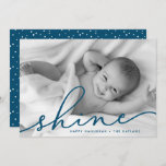 Ocean | Shine Script Hanukkah Photo Holiday Card<br><div class="desc">Share holiday greetings with these chic Hanukkah photo cards featuring your favorite full bleed horizontal or landscape oriented photo. "Shine" appears as an ocean blue text overlay in elegant hand lettered script typography. Personalize with your names and the year along the bottom. Cards reverse to matching dark blue with a...</div>