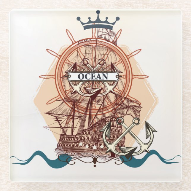 Ocean/Ship Glass Coaster (Front)