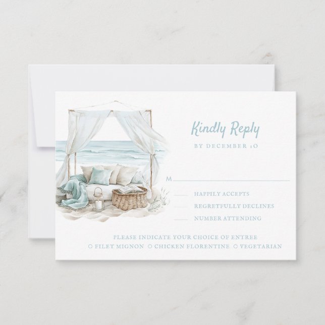 Ocean Shore | Beach | Kindly Reply | Meal Options  RSVP Card (Front)