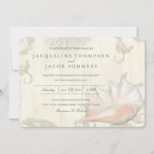 Ocean Shore Beach Seashell Conch Shell Typography Invitation