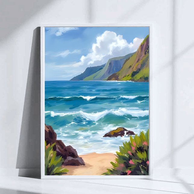 Ocean Shore Blue Waves Watercolor Painting Poster (Creator Uploaded)