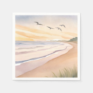 Ocean Shore Bright Airy Watercolor Painting Napkins